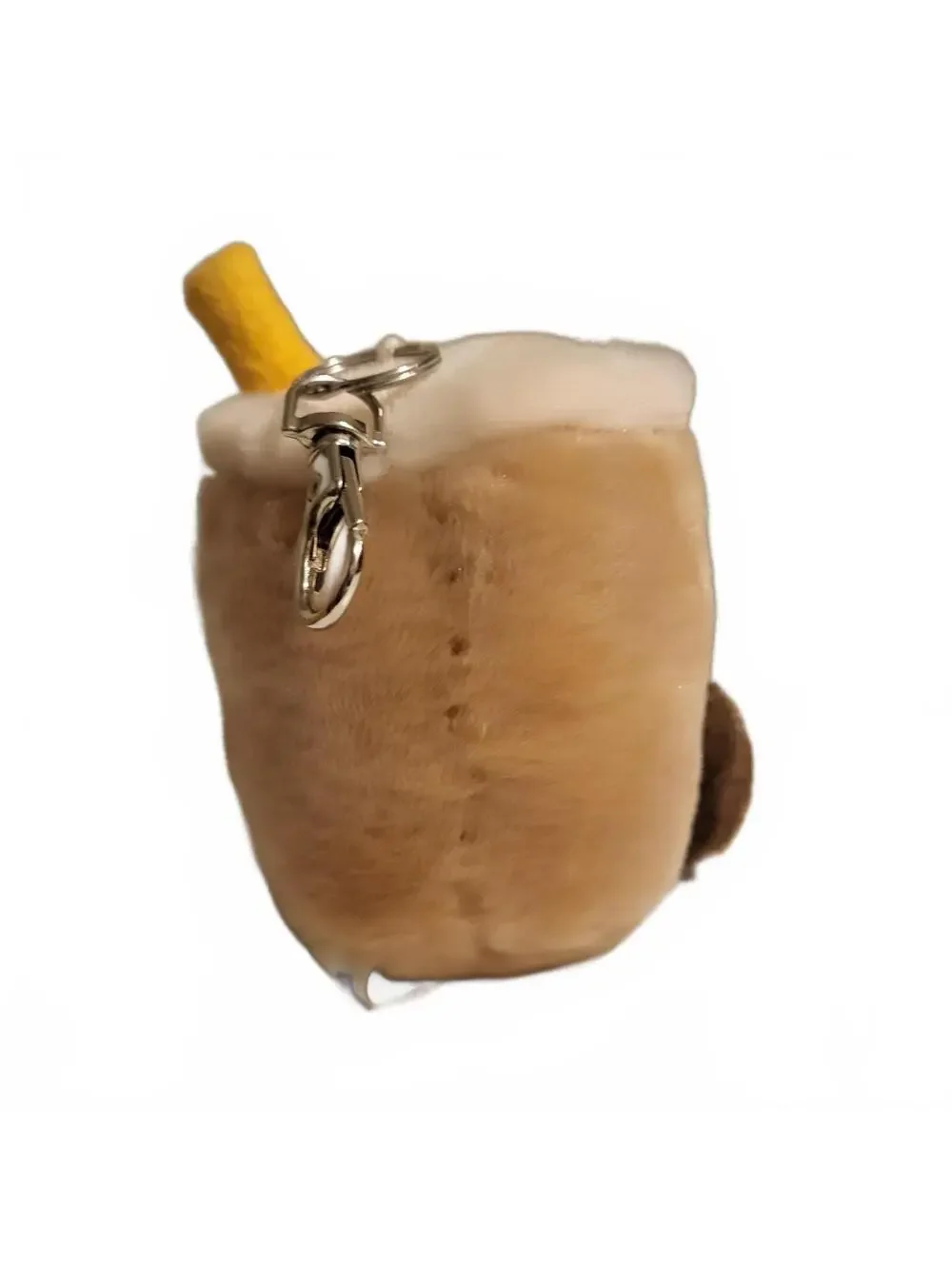 Palm Pals Plush Bubble Tea Keychain with Smiling Face and Metal Clasp, Brown